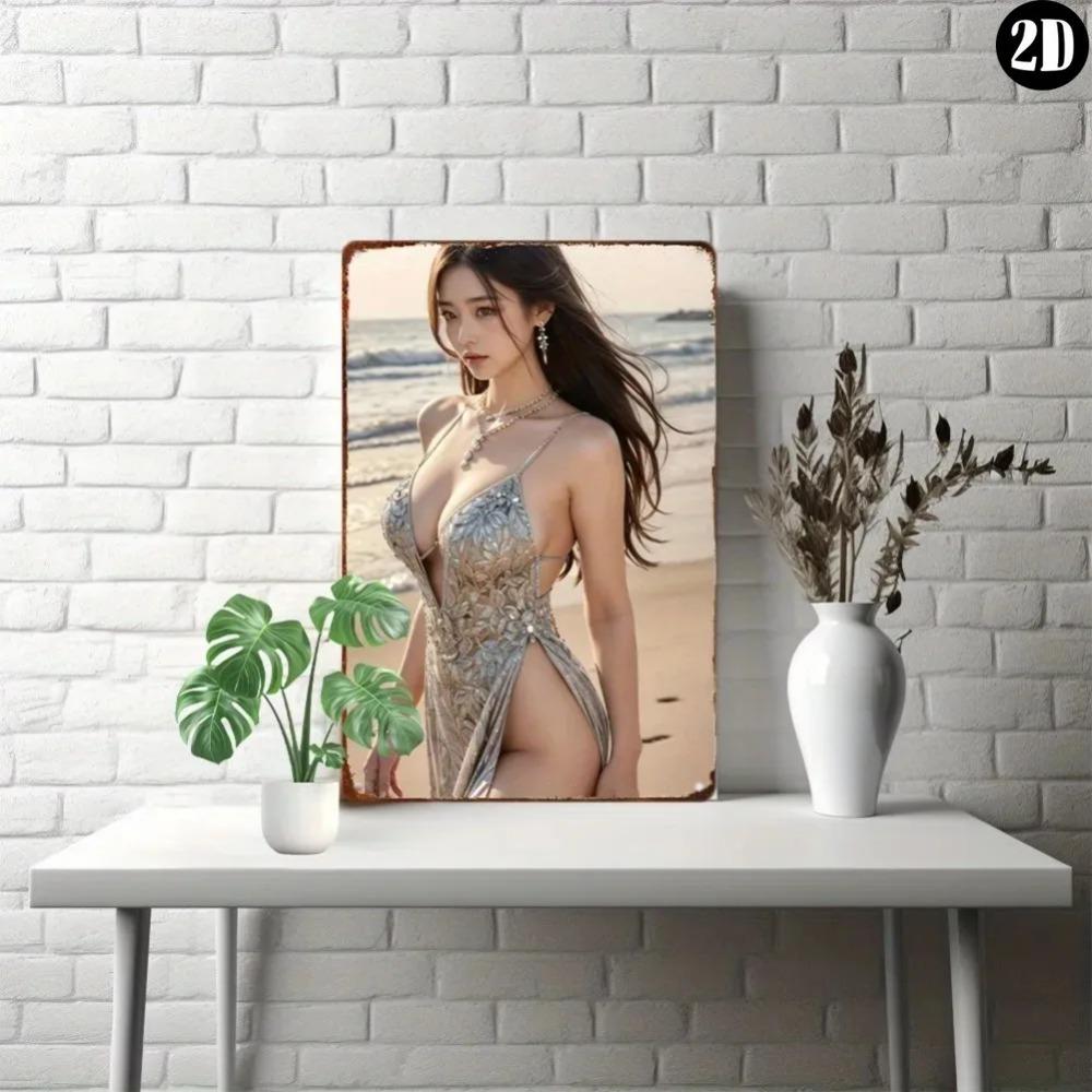 Anime Mädchen Metallblechschild Vintage Wanddekor 8x12 Zoll Retro Strand Wandkunst Geschenk