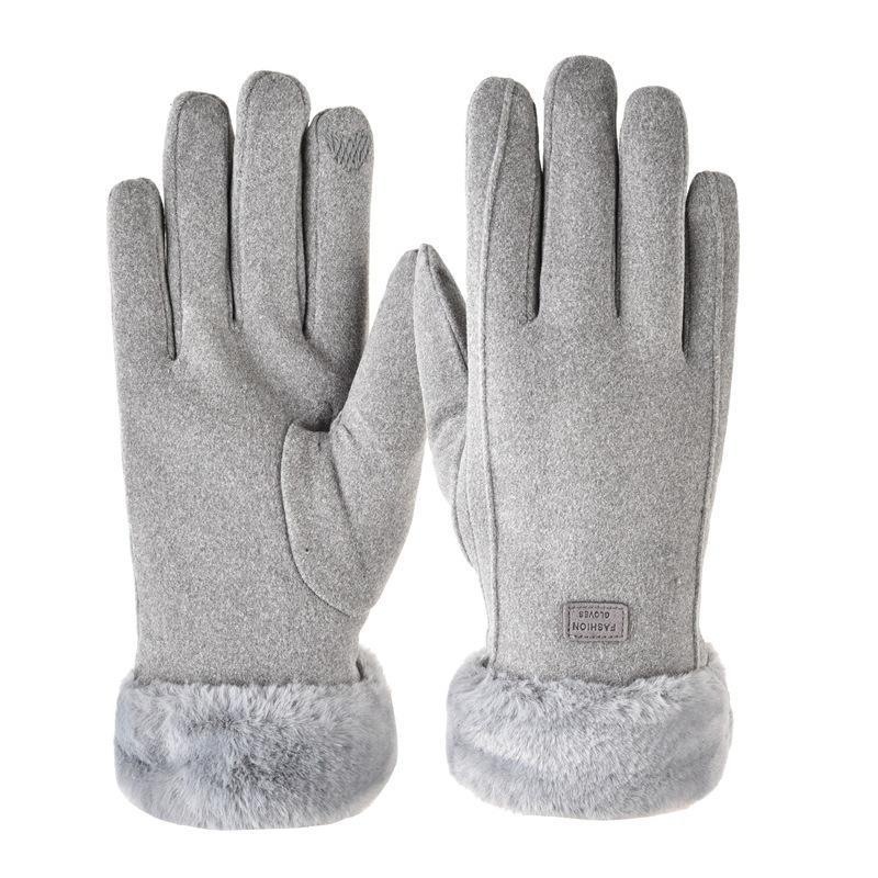 German velvet gloves for men and women to keep warm in autumn and winter, velvet outdoor riding touch screen Korean version simple hair mouth