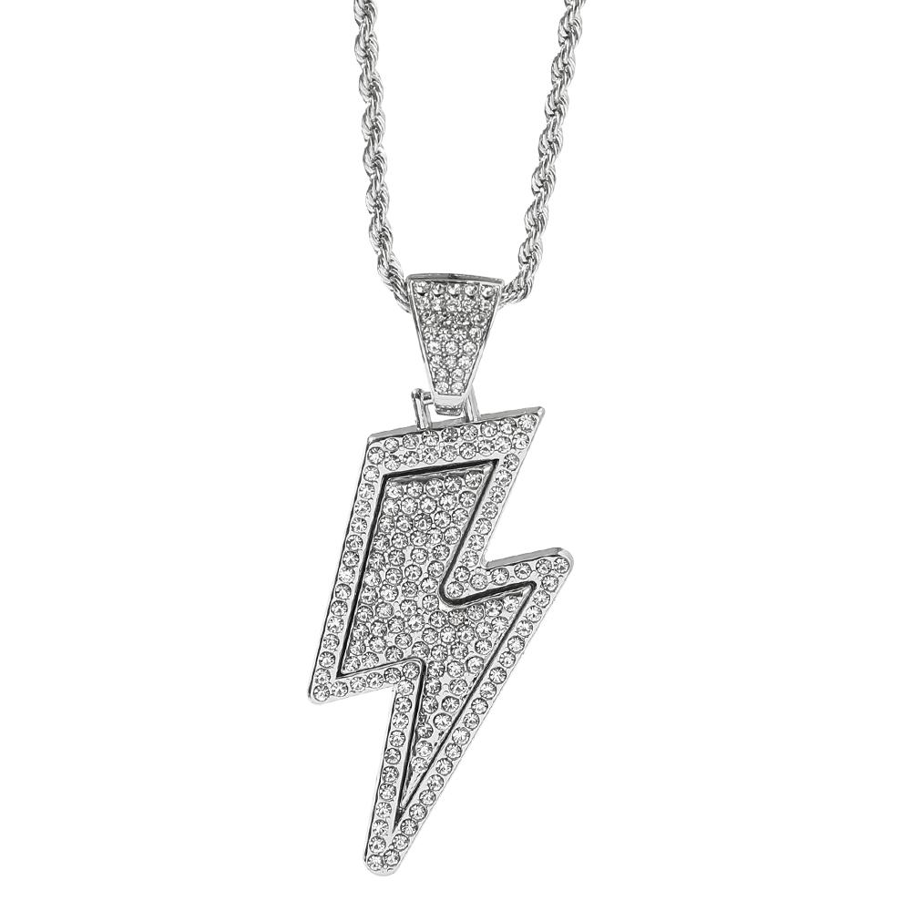 New Hip Hop High-end Shining Lightning Rhinestone Pendant Necklace Women’s Fashion Party Jewelry Gift