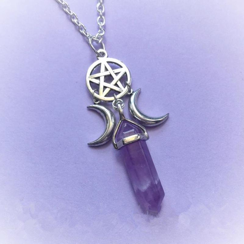 Triple Moon & Star Crystal Prism Pendant Necklace - Trendy Fashion Jewelry фиолетовый