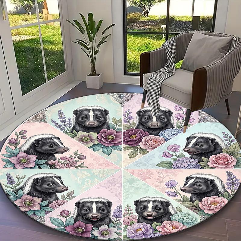 1pc Quiet Pale Rabbit Forest Printed Chair Rug for Home Office Use, Living Room Kitchen Game Room Round Carpet