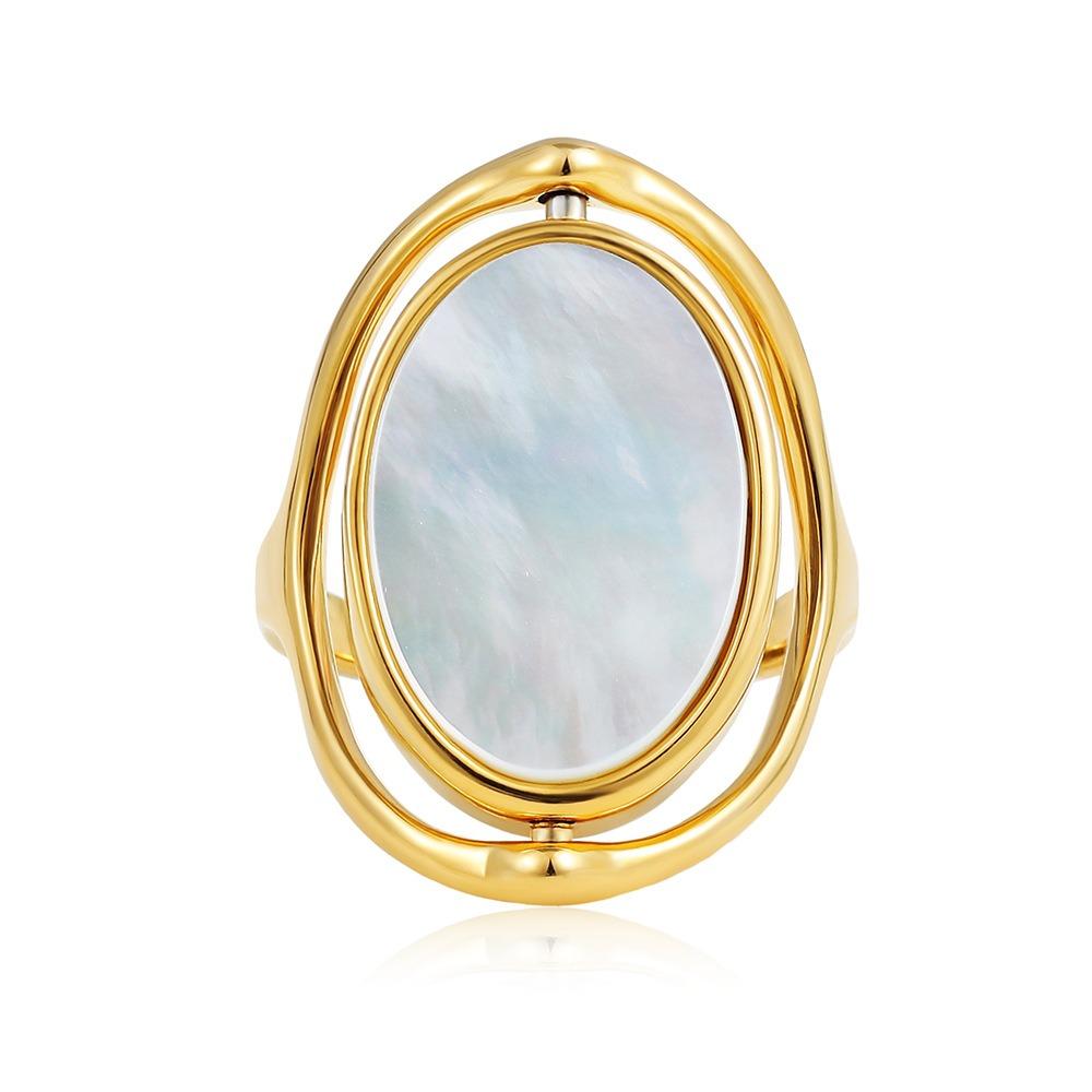Stainless Steel Geometric Oval Rings Finger Jewelry Rotatable Opal Rings Flippable Rings  Girls