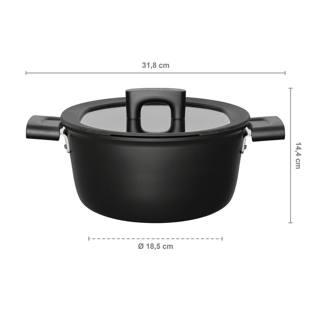 [Officially Imported] Fiskars 22cm Casserole (with Lid), Induction/Gas Compatible, Non-Stick, "Hard Face" 1052227