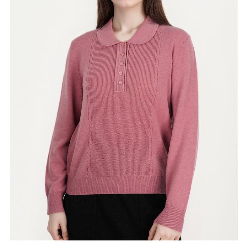 Women's Peter Pan Collar Wool Sweater - 100% Wool, Semi-Worsted, Autumn/Winter Base Layer
