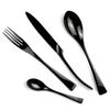JANKNG 4Pcs/Lot Black 18/10 Stainless Steel Dinnerware Polishing Cutlery Set Kitchen Tableware Fork Steak Knife TeaSpoon Dinner Set