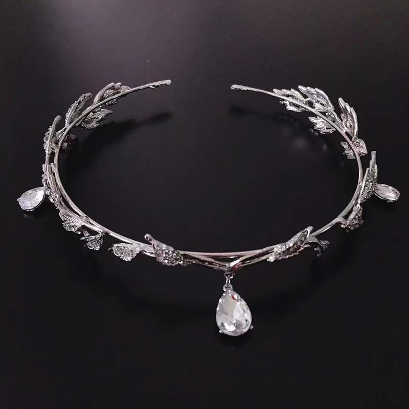 Luxury Rhinestone Tiaras Headbands for Women Leaf Crystal Crown Headdress Bridal Wedding Hair Jewelry Accessories