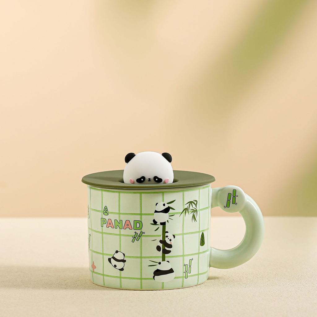 Kompakter Panda Süße Tasse Büro Keramiktasse mit Deckel Hochwertiges Set Zuhause Wasserbecher Anime Tasse Langlebig Langlebig Nützlich