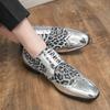 Fashion Luxury Brand Loafers Men's Lace-up Leopard Print Casual Shoes Party Leather Shoes Gold Silver Pointed Toe Designer Men's Shoes