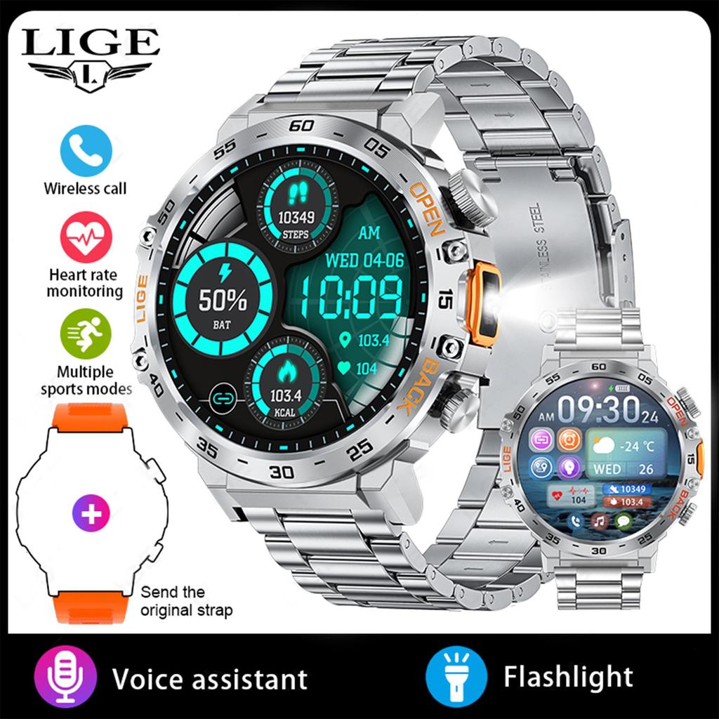 LIGE New LED Lighting Smart Watch 1.53inch HD Round Screen Bluetooth Call Men Smartwatches