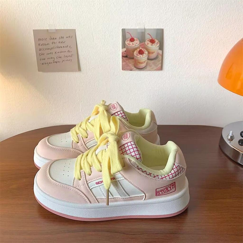 Thick baseplate shoes women's sports spring new heightening niche design bread shoes student breathable casual white shoes