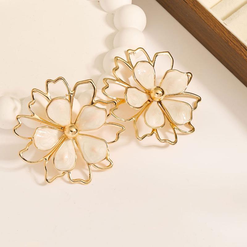 Colorful Sweet Fresh Dripping Oil Flower Hollow Double Layer Petal Stud Earrings For Women