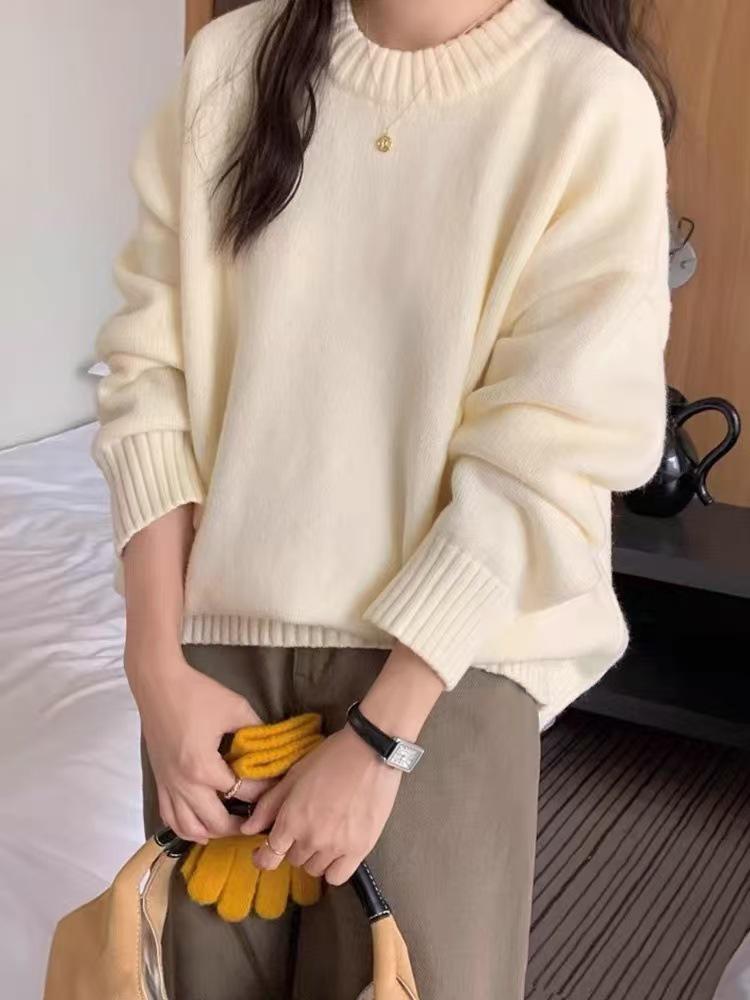 2024 Red Cashmere Knit Round Neck Sweater - Women's Warm Autumn/Winter Versatile Base Layer