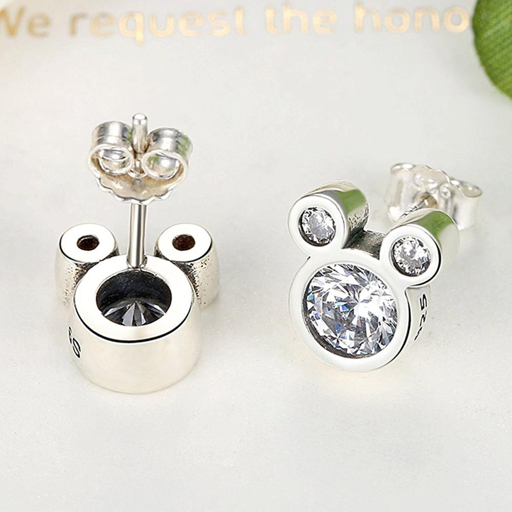 925 Silver Cute Dazzling Mouse Cartoon Stud Earrings For Women Girl Authentic Original Jewelry Gift