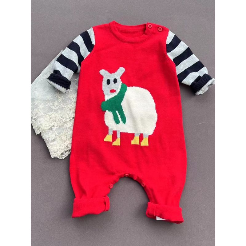 Newborn Baby Romper for Outings, Festive Red Long-Sleeve Pure Cotton Soft Knit One-Piece Romper for Boys and Girls Red 80 cm