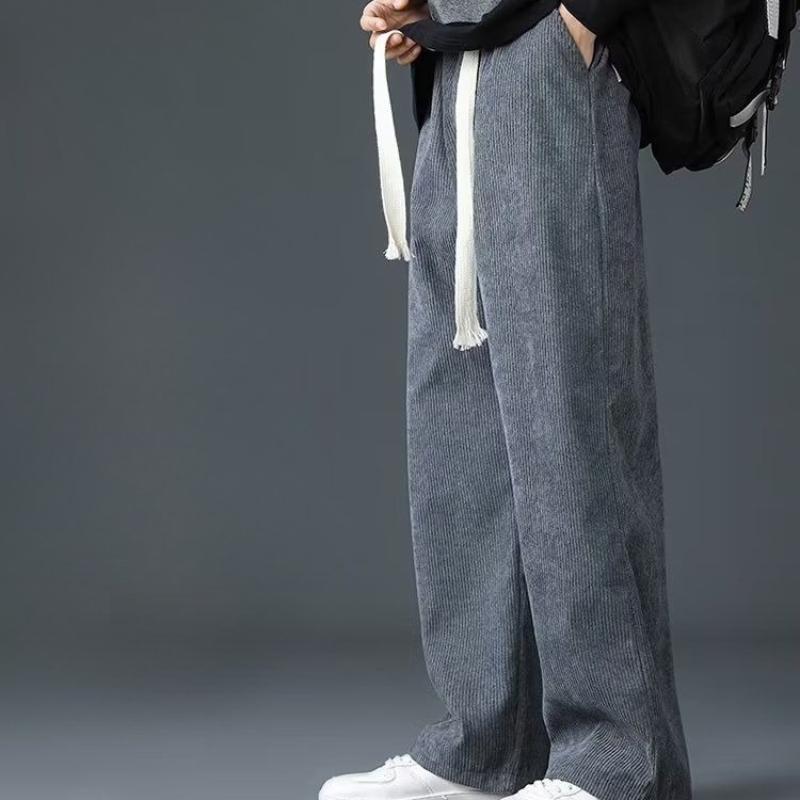 Corduroy Sports Sweatpants for Men Loose Straight Leg Casual Fleece Lined Thick Long Pants for Autumn Winter