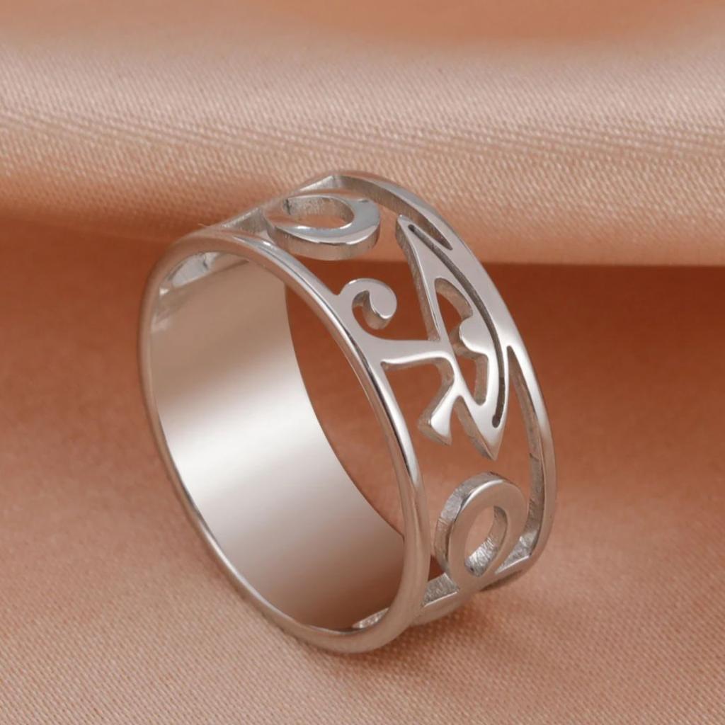 Teamer Egyptian Eye of Horus Ankh Cross Ring for Men Women Stainless Steel Vintage Finger Ring  Amulet Jewelry Valentine Gift