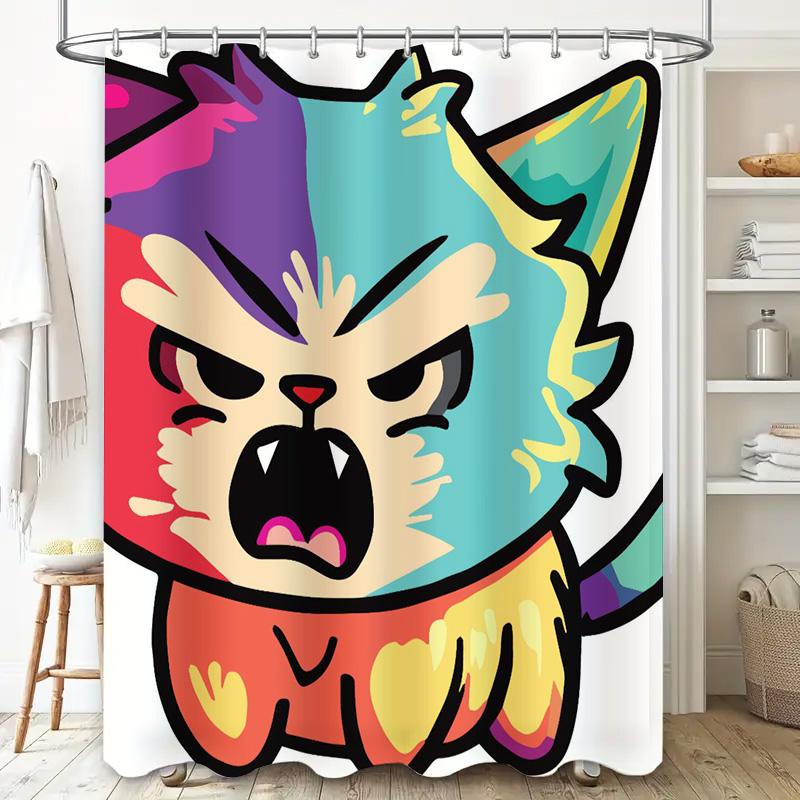 Stylish Cartoon Cat Shower Curtain with Vivid Colors for Bathroom Decor Quick Dry Waterproof Fabric