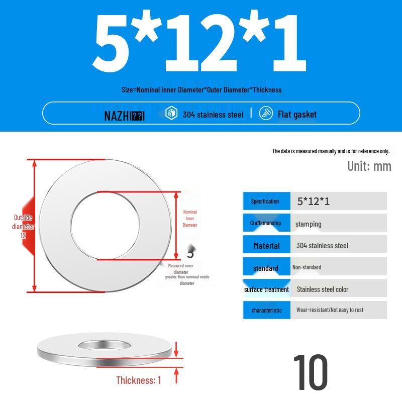 Thickened 304 Stainless Steel Flat Washer Spacer (M4-M8)