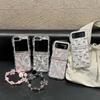 Korean Cute Bowknot Phone Case For Samsung Z Flip 6 5 4 3 Cover with Chain Clear Hinge Cases for Galaxy Z Flip5 Flip6 Flip4 Capa