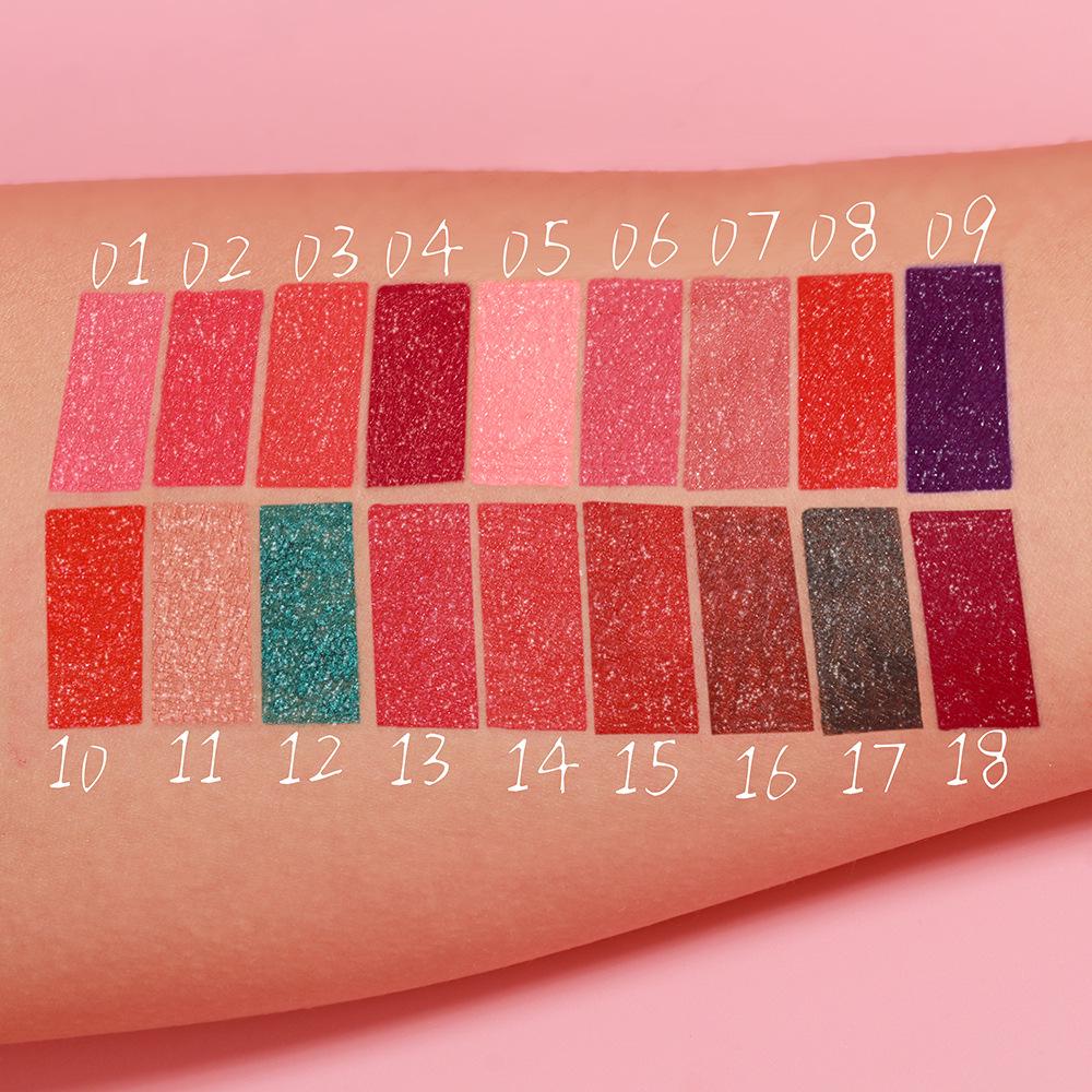 DUNUF 18-Color Diamond Lipstick Gloss: Easy-Apply, Long-Lasting, Plumping Shimmer Glaze for Glossy Makeup.