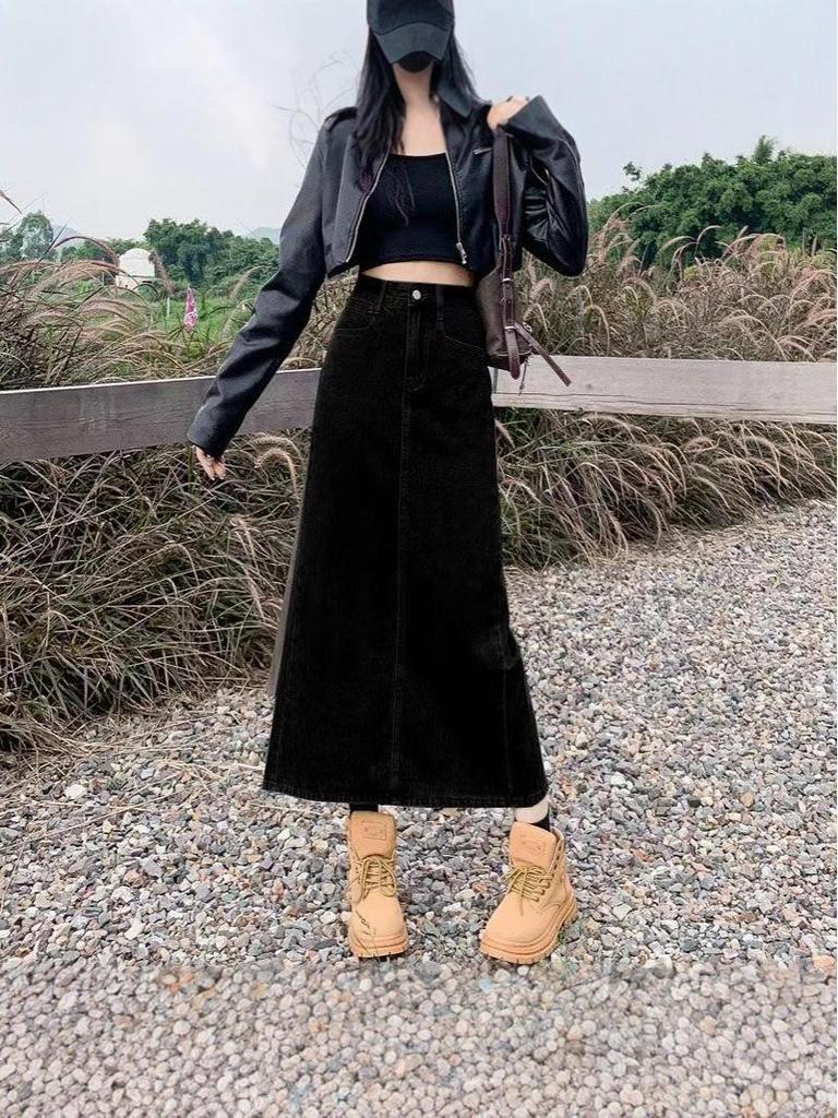 High-Waisted Midi Denim Bodycon Skirt: Women's 2025 A-Line Fashion with Slit
