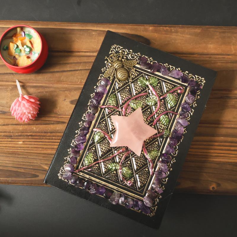Natural High Quality Crystal  Magic Book Love Moon Crystal Decorative Notebook