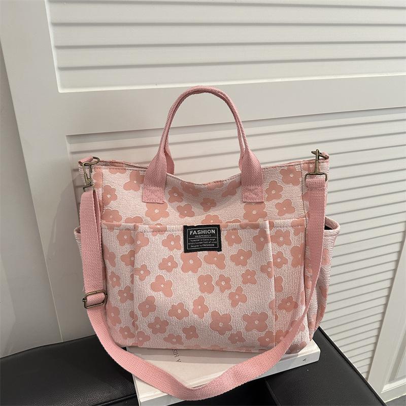 

Casual Floral Women Multi-Pocket Shoulder Bags Large Capacity Ladies Crossbody Bag Simple College Students Book Tote Handbags рожевий