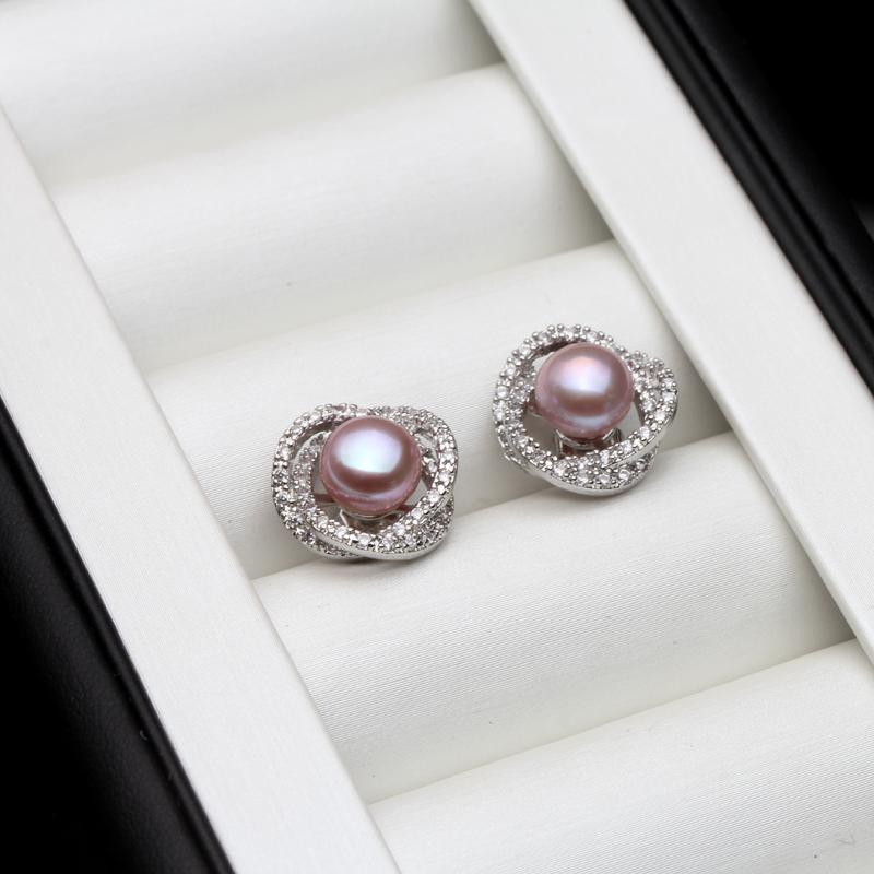 Real Natural Freshwater Gray Flat Pearl Earring For Women,Bridal 925 Sterling Silver Stud Earrings With Pearls Wife Mother Gift