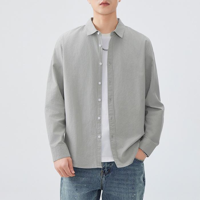 Japanese Retro Spring Simple Solid Color Men's Shirt Pure Cotton Shirt American Workwear