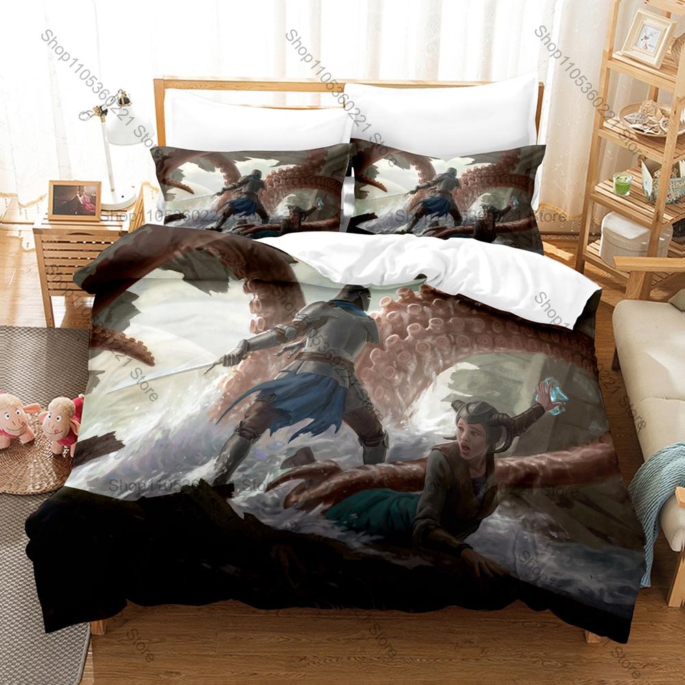 Cool 3PCS The Rise of Tiamat DND Pattern Bedding Set Duvet Cover + 2 Pillowcases Breathable Polyester Tabletop Bedding Gamer Bed