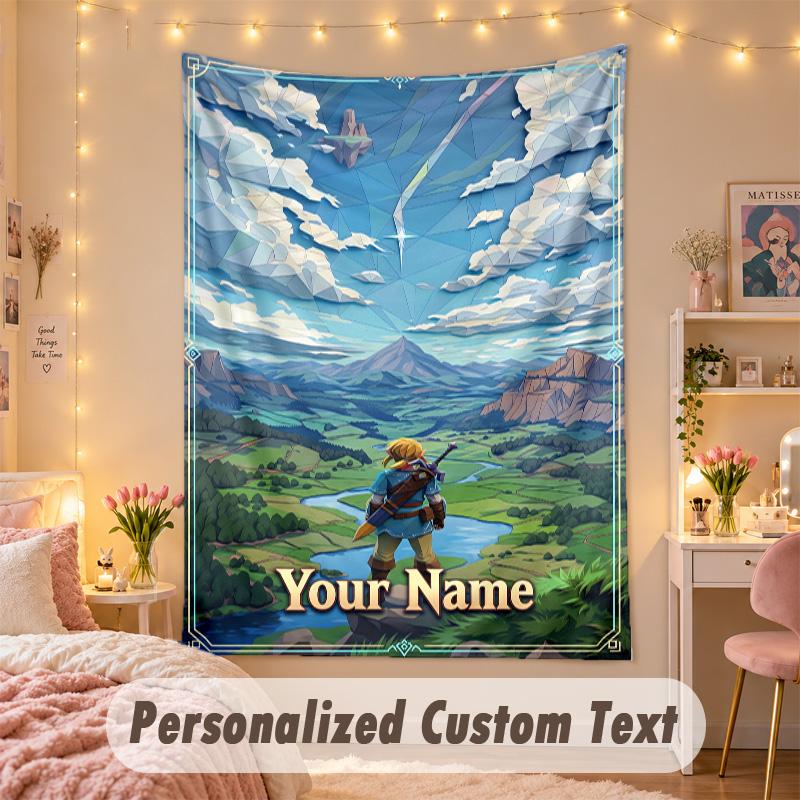 Custom Personalized Tapestry,Zelda Print Custom Name Text Wall Art Hanging for Bedroom