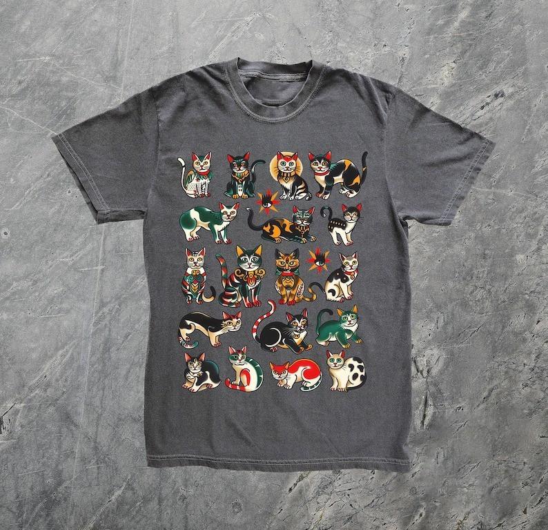 

90s Tattoo Cat Shirt Vintage Traditional Flash Tattoo Kitty Art Size S3XL Unisex T-Shirt S