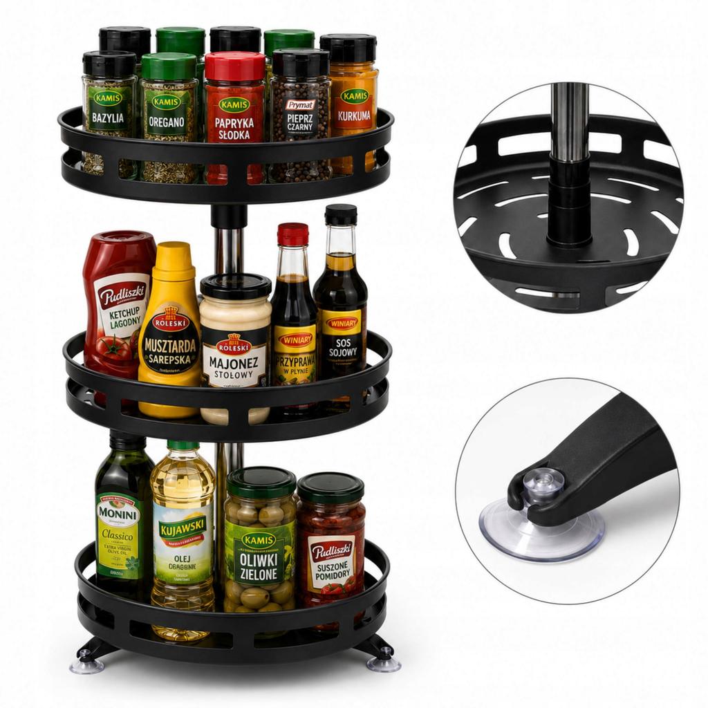 360° Rotating Spice Rack 3 Tiers Adjustable Kitchen Organizer