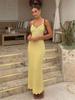 Damen Sexy Strick Cut-Out Kleid, V-Ausschnitt, Spaghettiträger, Bodycon, Urlaub, Y2k, Strick-Halter, Maxi, Sommer, K32