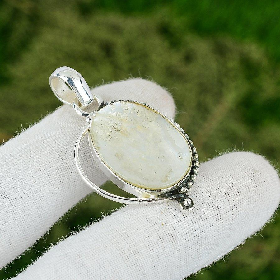 Mother Of Pearl Stone Bezel Sister Engagement Pendant Jewelry Sterling Silver
