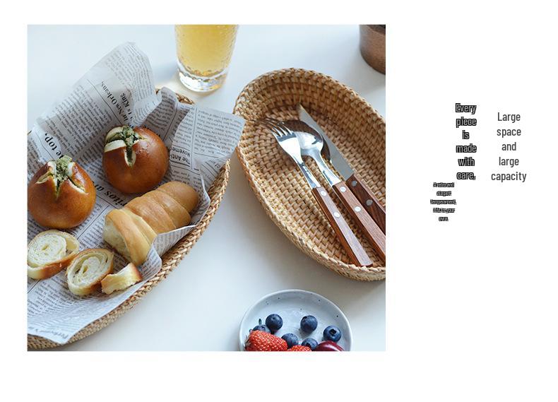 Nordic Rattan Woven Basket for Fruit, Bread, Snacks, and Decorative Use