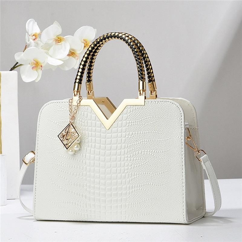 Women’s Large Capacity Crocodile Pattern Top Handle Bag, Light Luxury High-End All-Match Shoulder Crossbody Fashion Purse