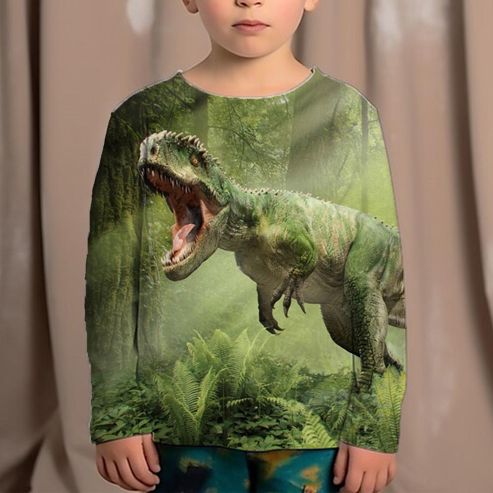 Korean Children's Clothing 2023 Kids Replica Brands 3d Print Animals Dinosaur Tops For Boys Fashion Autumn T-Shirt Full Sleeve