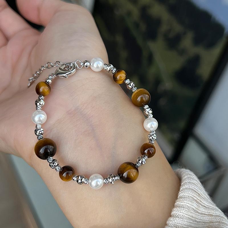 New Trendy Natural Tiger Eye Stone Bracelet Pearl Collar Chain Necklace for Women Punk Vintage Handmade Beads Jewelry Set Gifts