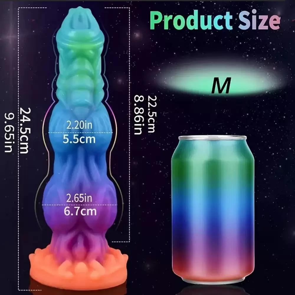 9.6" Glow-in-the-Dark Fantasy Dragon Silicone Dildo, Ultra Soft Liquid Silicone, Dual Knot Texture, Strong Suction Cup, Premium Fantasy Collection