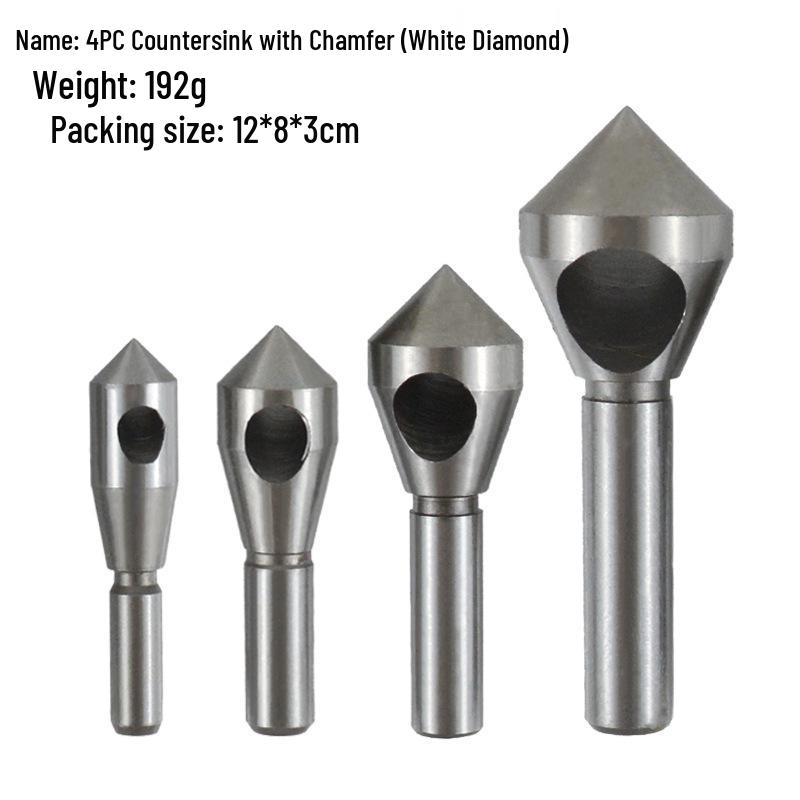 4PC Titanium-Coated High-Speed Steel Countersink Tool with Internal Chip Removal for Aluminum