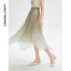 LANGZI High-Waist Irregular Mesh A-Line Midi Skirt