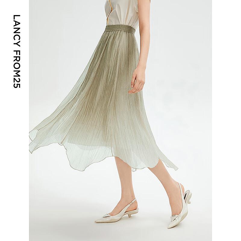 LANGZI High-Waist Irregular Mesh A-Line Midi Skirt
