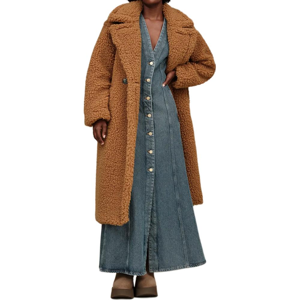 UGG FW24 Teddy Bear Lapel Long Coat Women coats Brown 1120631-CHE