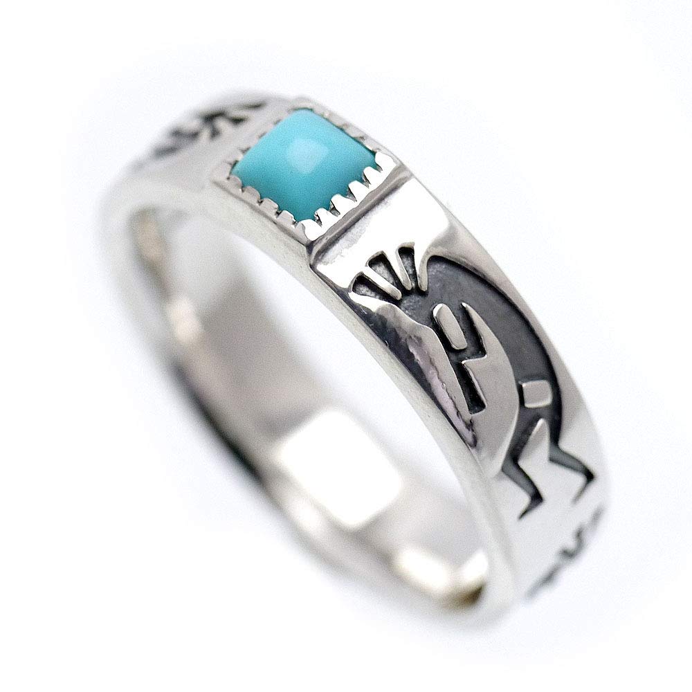 

925 Silver Turquoise Kokopelli Ring C6 Free Size Flat Square Ring [Silver One] Men s срібний