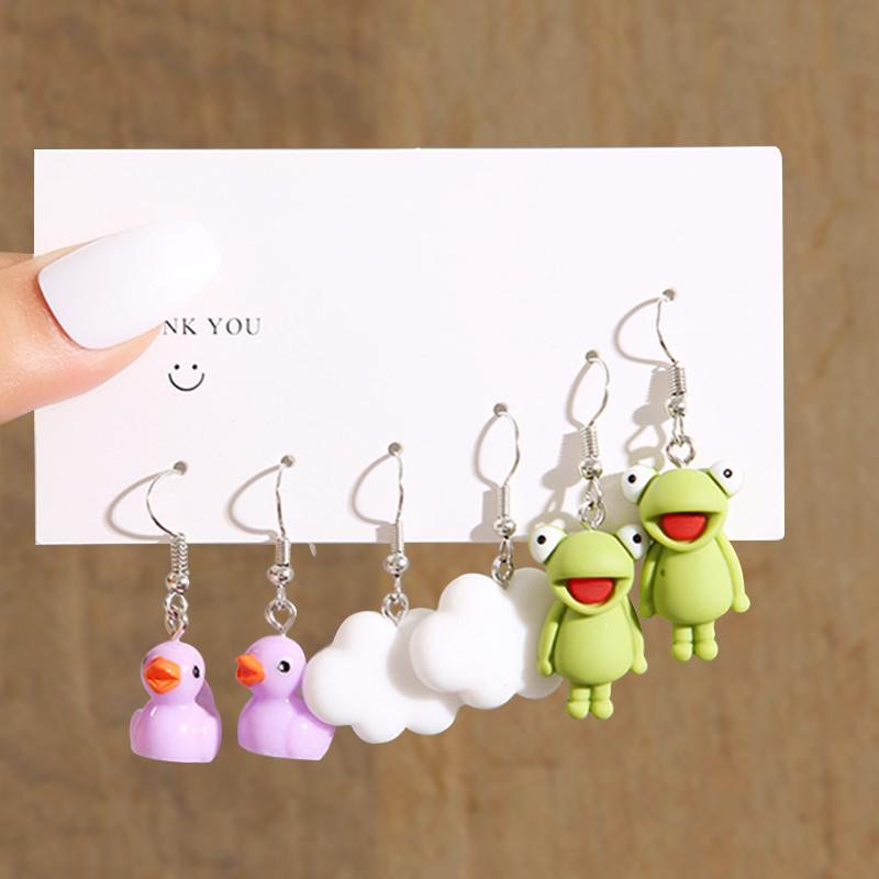 2026 Cartoon Frog Duck Earrings Set Animal Butterfly Cute Dangle Earrings for Women Geometric Bear Cloud Earring Trendy Jewelry