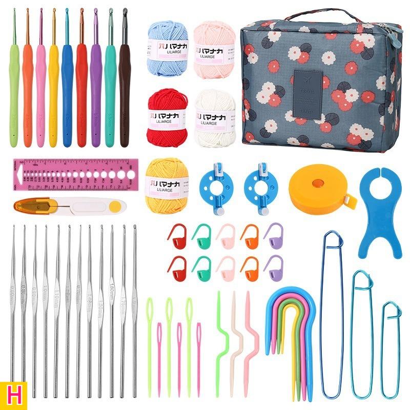 59pcs Complete Knitting Crochet Craft Kit for Adult All-in Starter Set with Yarn Needles Hooks Measuring Tape Scissors-like Tool