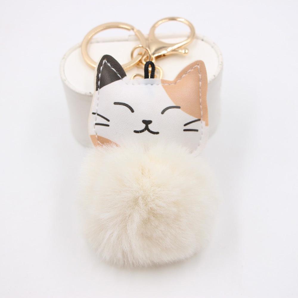 Lucky Cat Plush Pompon Keychain Pendant for Backpacks & Wallets