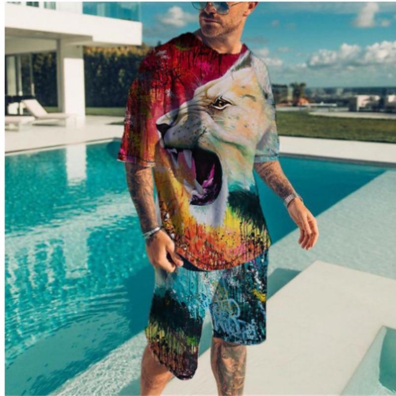 Herren Matching Sets Kurzarm Kurze Hosen Rundhalsausschnitt Mode Leicht Basic Straße Täglich Sport Druck Sommer Frühling
