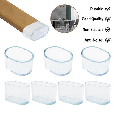 4 ks Průhledné silikonové oválné návleky na nohy židlí - Chrániče nohou nábytku, Oválné krytky na nohy židlí